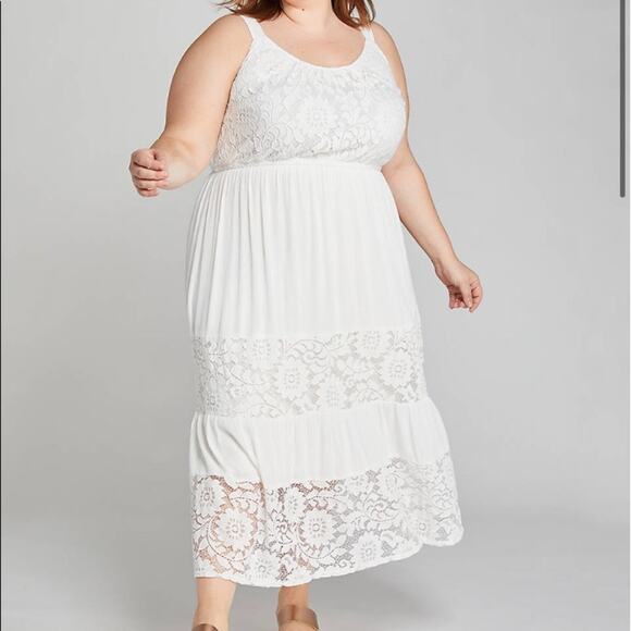 Lane Bryant white Lace Inset Midi Dress - Picture 1 of 7